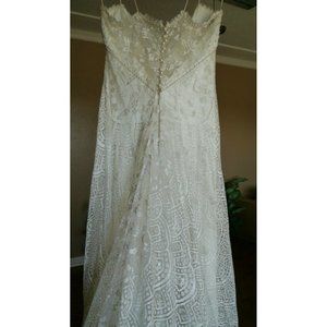 Cocoe Voci Wedding dress Designer Gown Sz 10 Satin & Lace with Train Art Deco